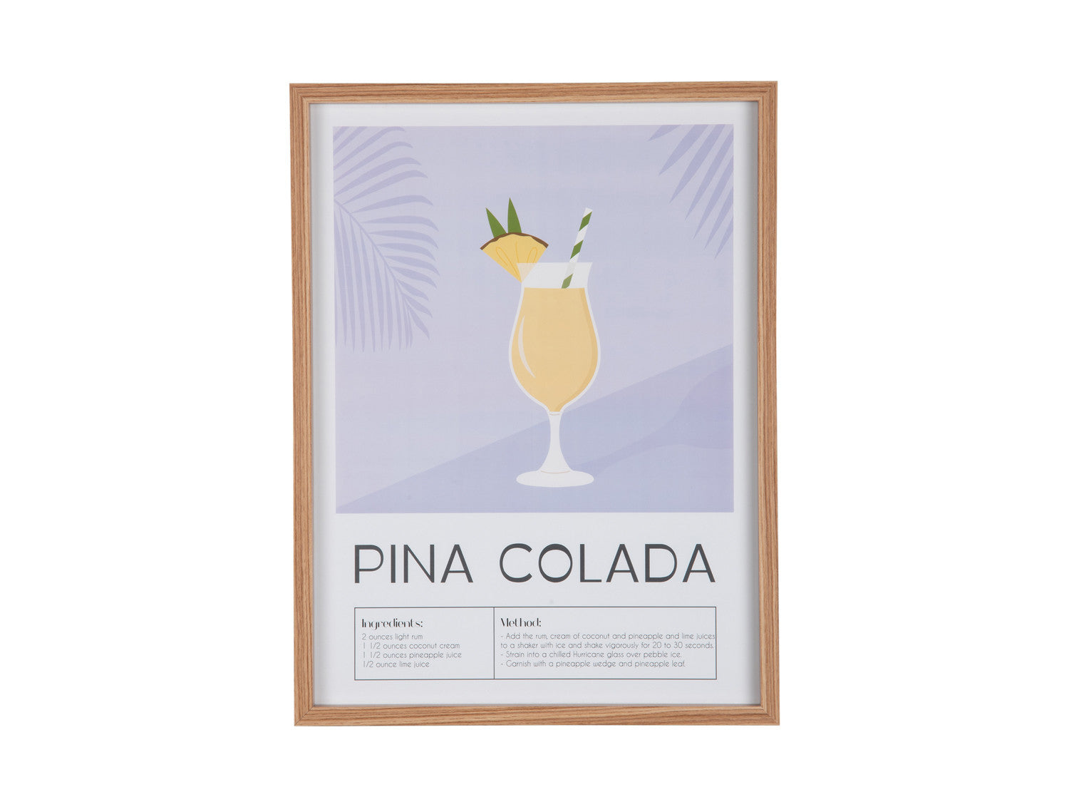 Wall Art Pina Colada &ndash; Present Time | Quadro Decorativo H41,5 X L31,5 con Ricetta Cocktail per Cucina o Angolo Bar - PT4284