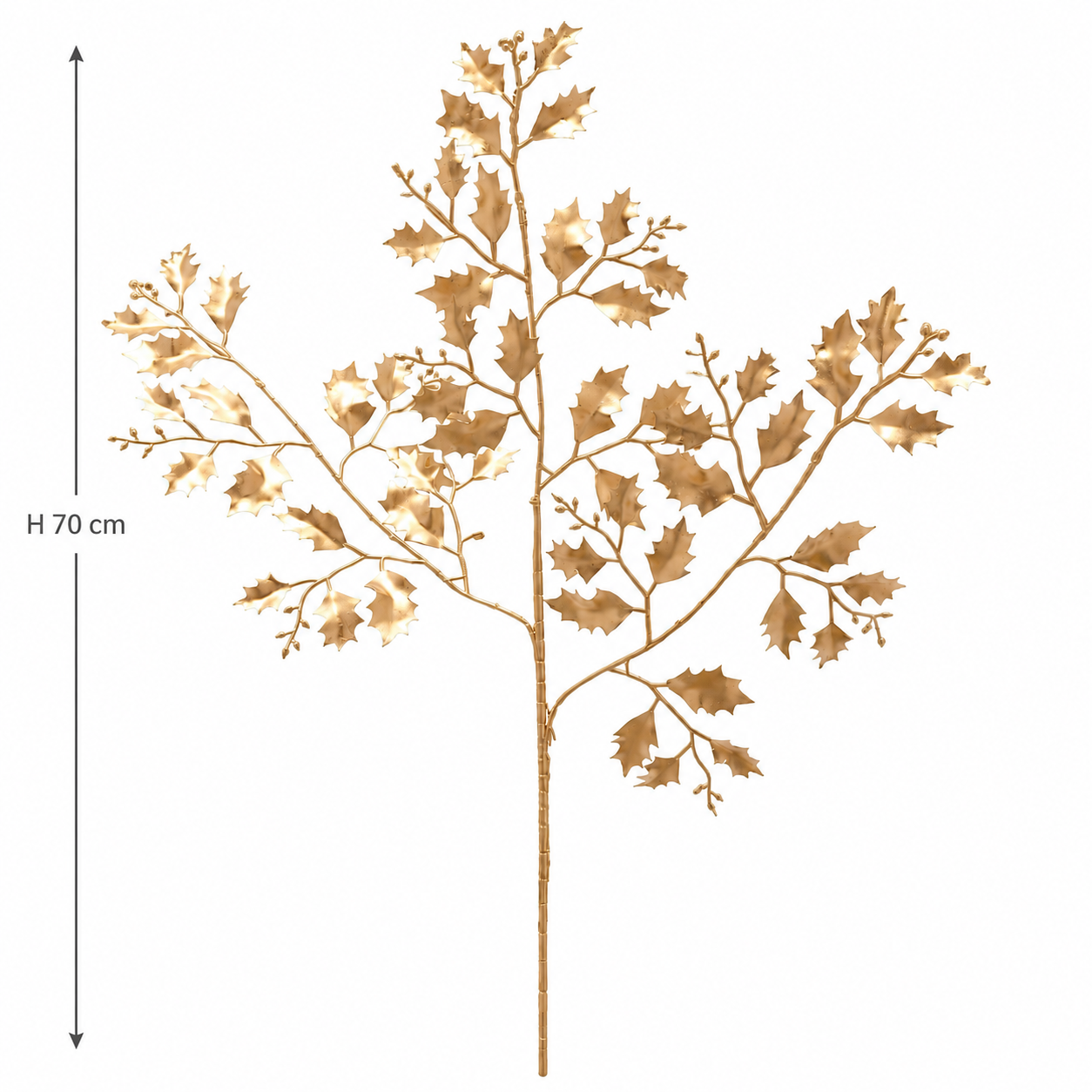 Ramo Artificiale Agrifoglio Oro con finitura metallizzata e altezza H 70 cm