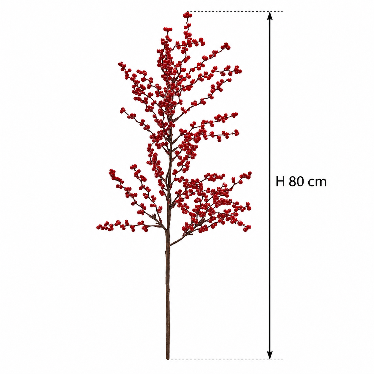 Ramo Ilex artificiale rosso con bacche decorative e altezza H 80 cm