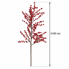 Ramo Ilex artificiale rosso con bacche decorative e altezza H 80 cm