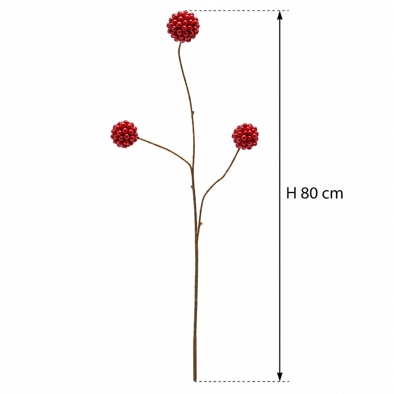 Ramo Ilex Sfere Rosso X3 con altezza H 80 cm