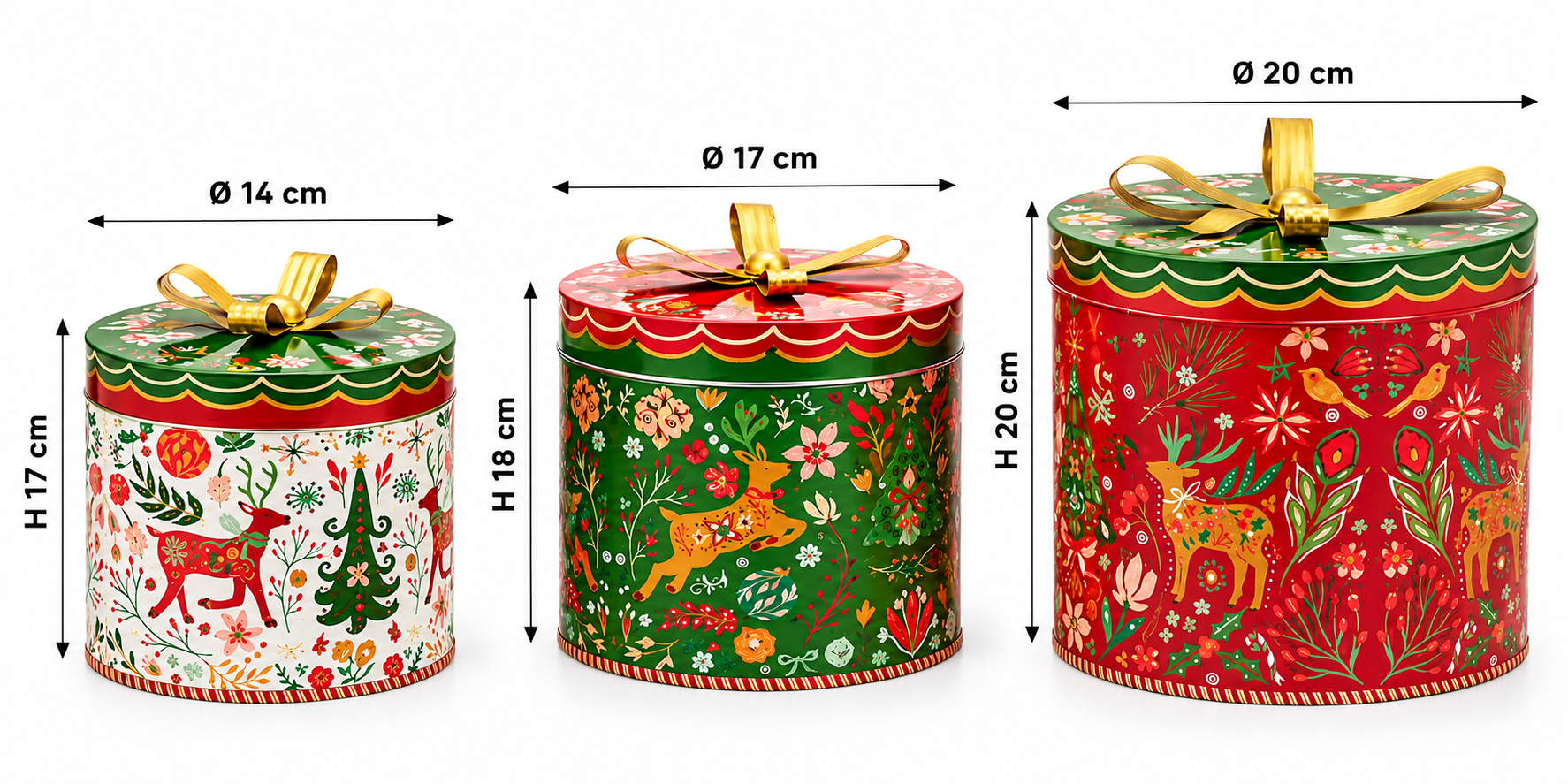 Set 3 Scatole Decorative Jaipur EDG con misure H 20 Ø 20, H 18 Ø 17 e H 17 Ø 14 cm