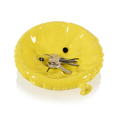 Svuotatasche Sad Balloon giallo in ceramica lucida con mazzo di chiavi, vassoio portaoggetti a forma di palloncino sgonfio per ingresso e consolle.
