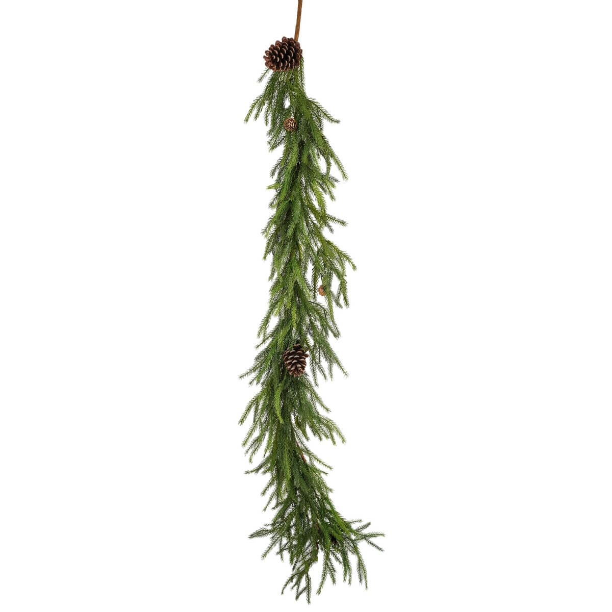 Tralcio natalizio di Cryptomeria con pigne 240 cm in PE verde