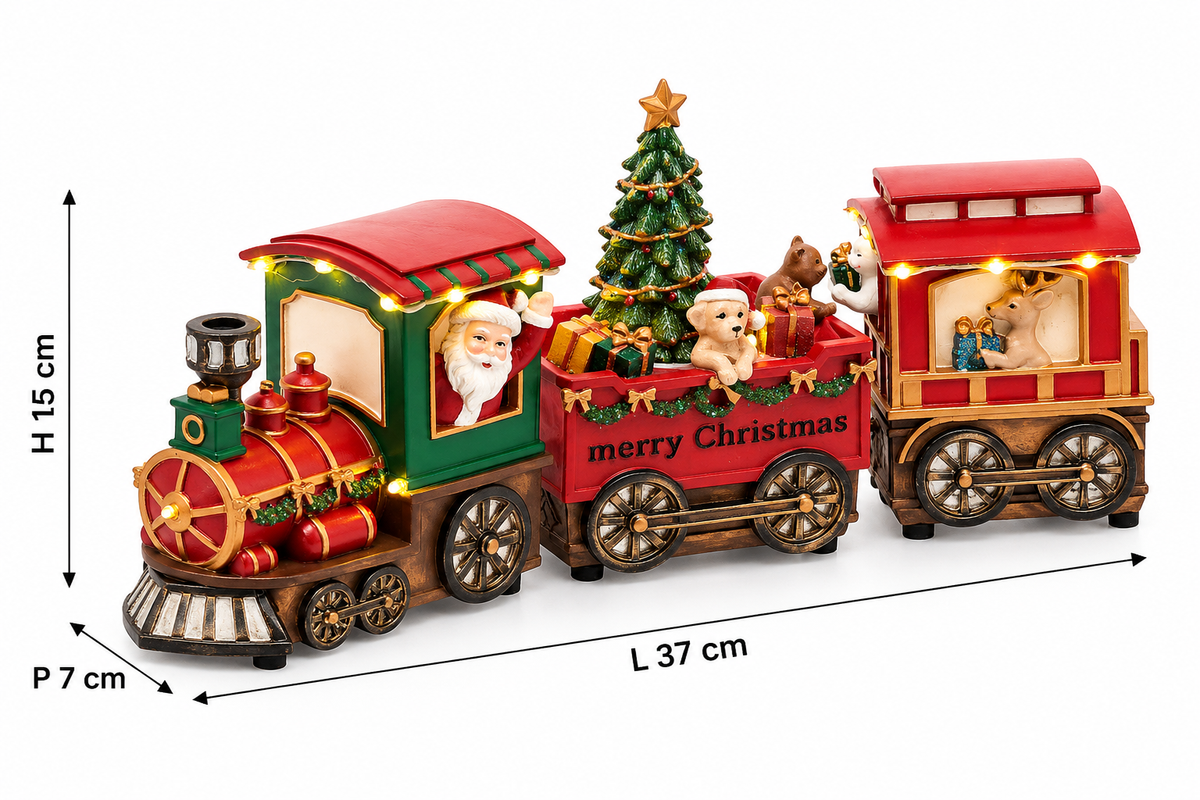 Treno Natalizio con Babbo Natale LED e 8 melodie H 15 × L 37 × P 7 cm EDG Enzo De Gasperi