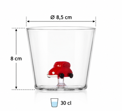 Tumbler Macchina Rossa Sweet & Candy Ichendorf Milano in vetro trasparente indicazioni misure 