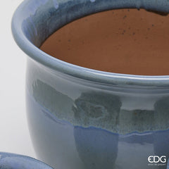 Vaso Cachepot Bombato in Terracotta Azzurra H32 D38 EDG Enzo De Gasperi