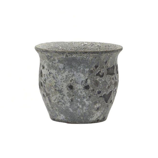 Vaso Cachepot Bombato in Terracotta con Finitura anticata White Grey H32 D38 EDG Enzo De Gasperi
