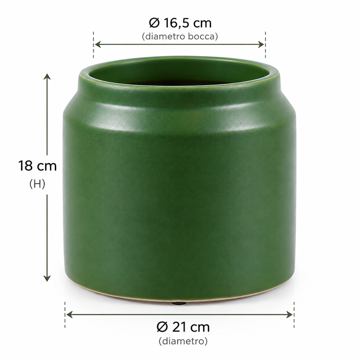 Vaso Cachepot EDG Enzo De Gasperi in ceramica verde opaca dimensioni Ø 21 × H 18 cm per piante e home decor.