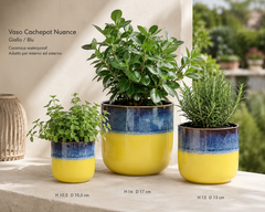 Vaso Cachepot Nuance Rotondo Giallo/Blu H13 D13 Cm – EDG Enzo De Gasperi