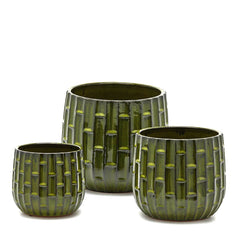 Vaso Cachepot Simil Bamboo in Terracotta Verde H21 D23 EDG Enzo De Gasperi
