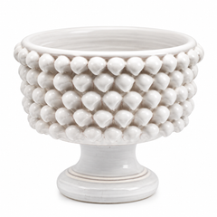 Vaso Ciotola Fenice Pigna con piede EDG Enzo De Gasperi in ceramica bianca H 24,5 × Ø 28 cm.
