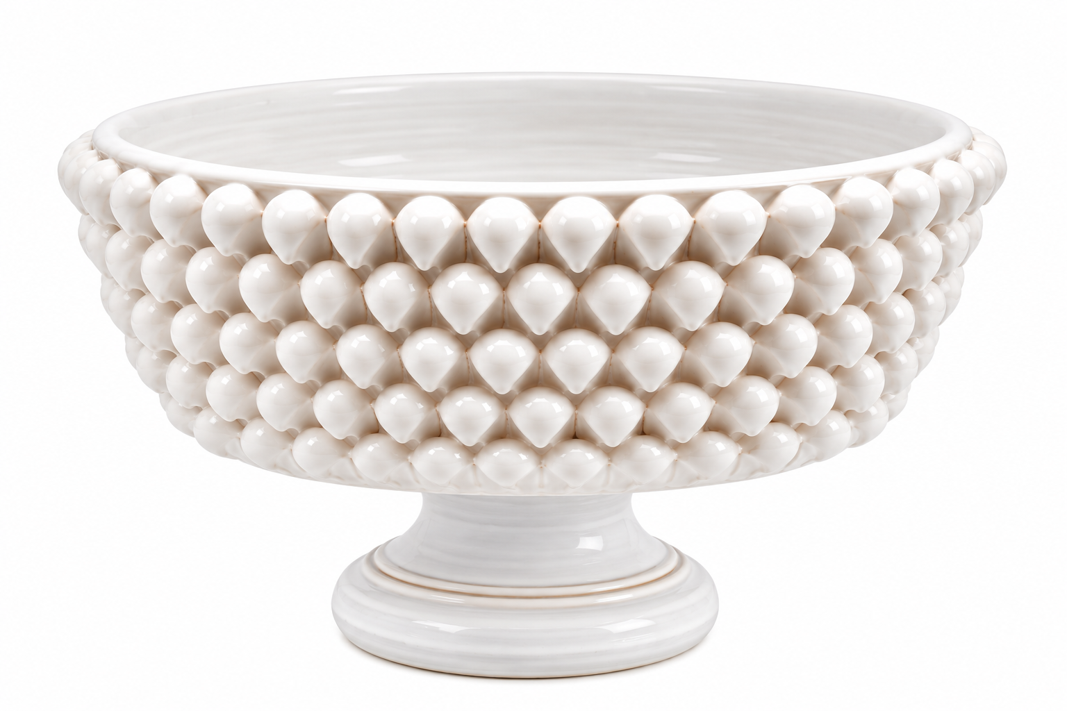 Vaso Ciotola Fenice Pigna con piede EDG Enzo De Gasperi in ceramica bianca H 24,5 × Ø 40 cm.