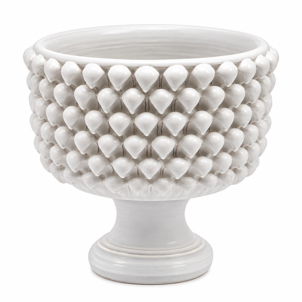 Vaso Ciotola Fenice Pigna con piede EDG Enzo De Gasperi in ceramica bianca waterproof Ø 33 × H 31 cm.