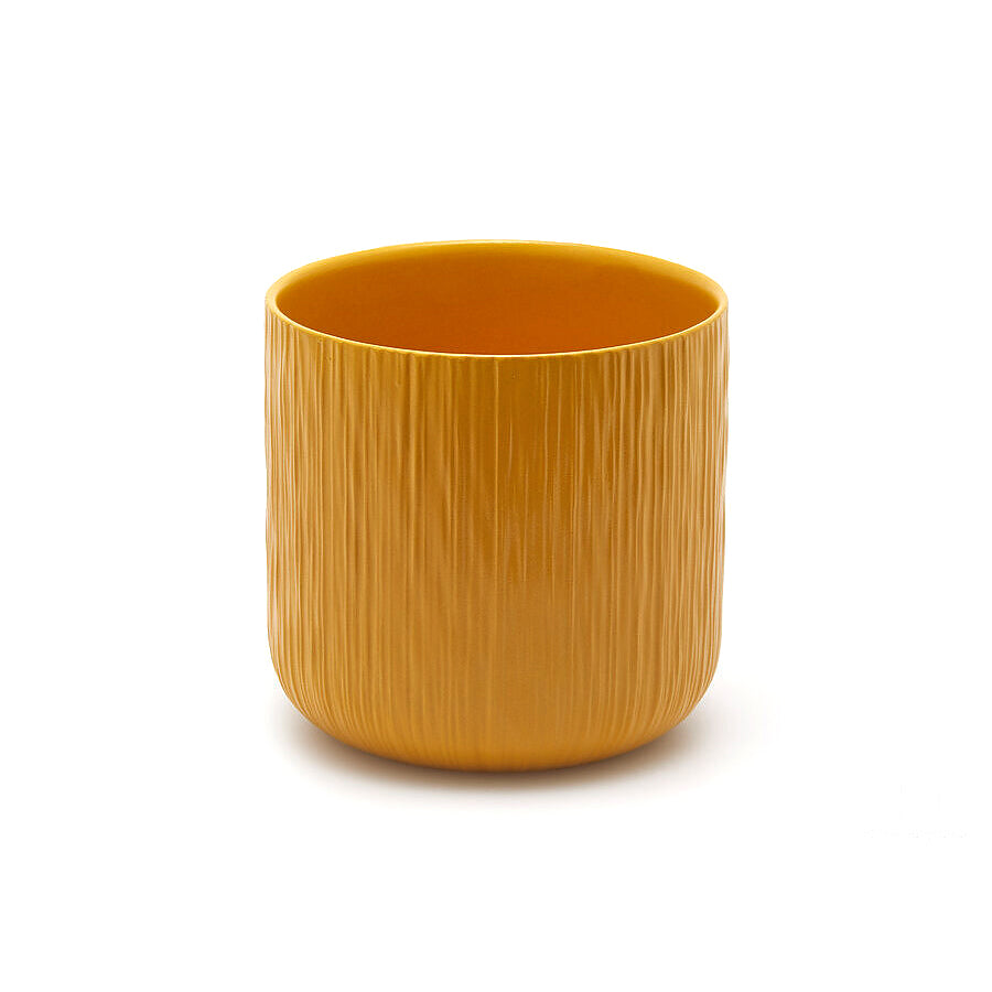Vaso in Ceramica Giallo Ocra Rigato H14,5 D15 EDG | Design Moderno e Minimalista