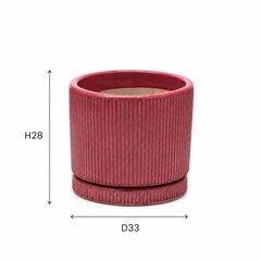 Vaso Glaze Righe Rotondo EDG in Terracotta Corallo H28 con Sottopiatto Integrato