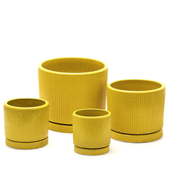 Vaso Glaze Righe Rotondo EDG in Terracotta Gialla H19 con Sottopiatto Integrato