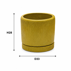 Vaso Glaze Righe Rotondo EDG in Terracotta Gialla H28 con Sottopiatto Integrato