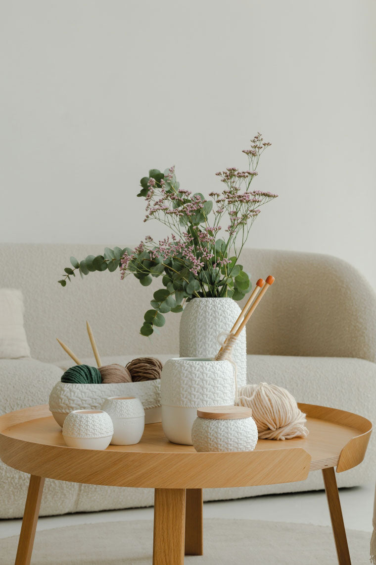 Vaso Basso Maglia H9 | Vasi di Design in Ceramica Bianca - 0017219