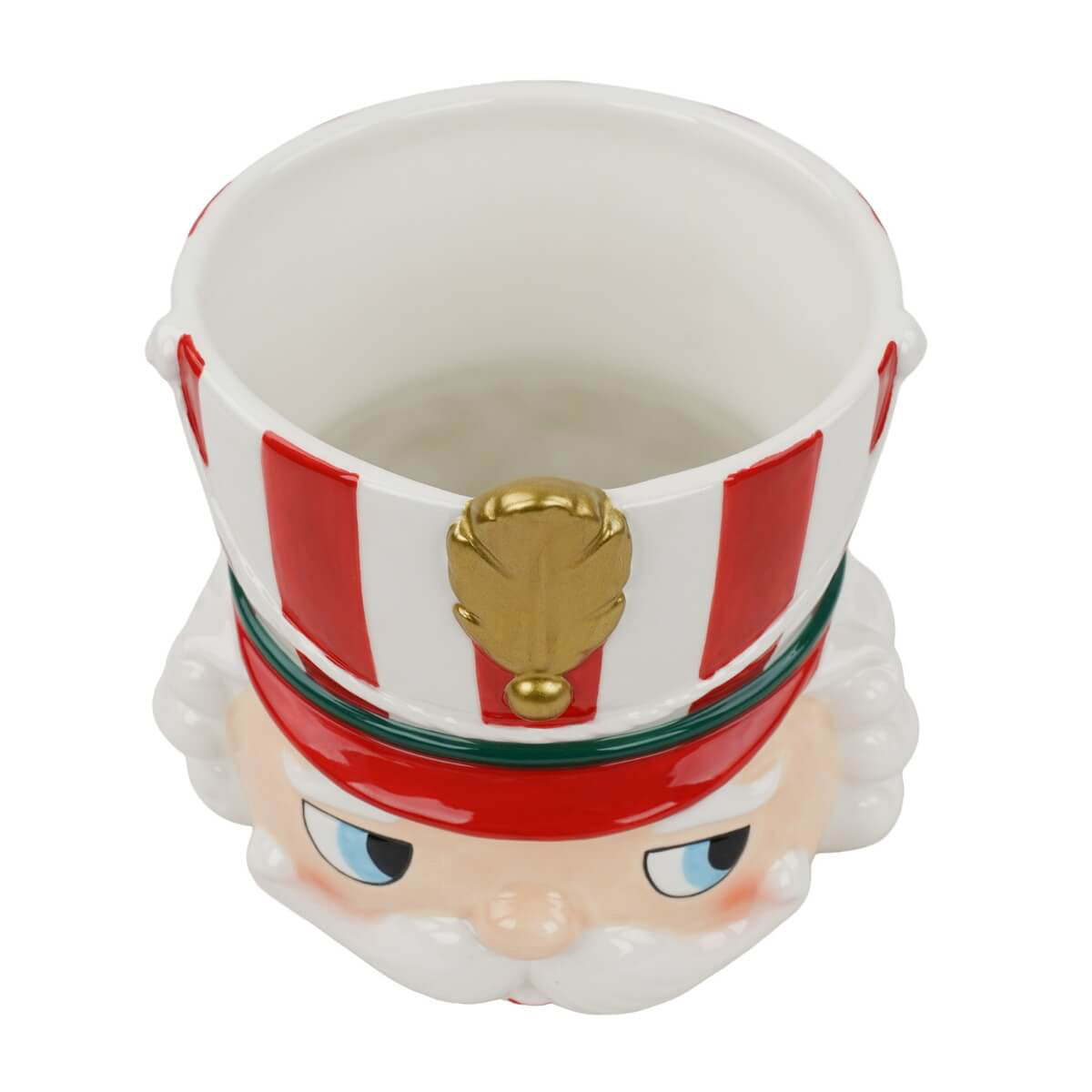 Vaso Schiaccianoci rosso in ceramica visto dall'alto con apertura superiore