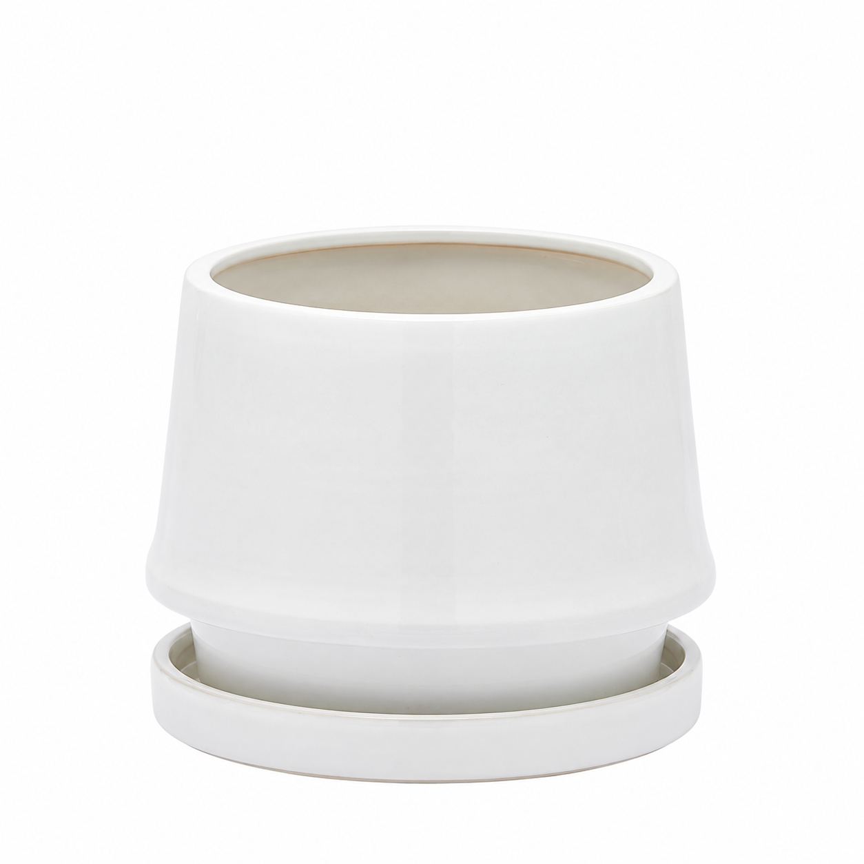 Vaso Trapezio S EDG Enzo De Gasperi in ceramica bianca H 13 × Ø 15 cm con sottopiatto coordinato