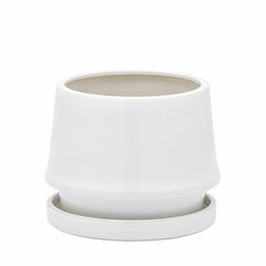 Vaso Trapezio S EDG Enzo De Gasperi in ceramica bianca H 13 × Ø 15 cm con sottopiatto coordinato