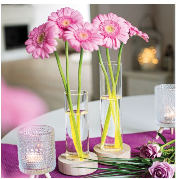 Vaso portafiori in vetro su base in legno con led H18cm - 2202233